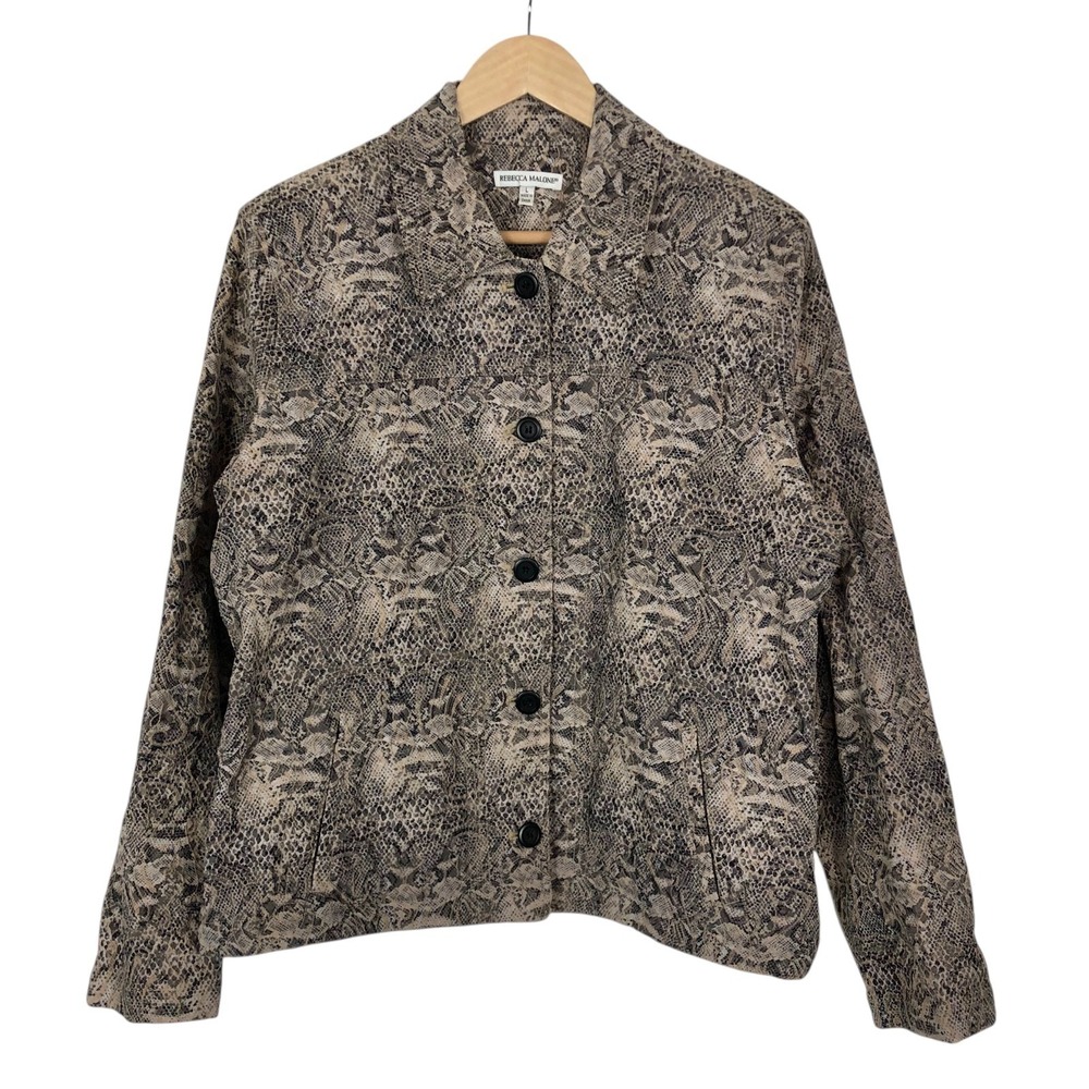 Rebecca Malone Embroidered‎ Jacket Size L Snake Print Button Up Western Cowgirl